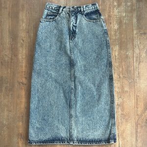 Vintage High Rise Acid Wash Denim Jean Midi Skirt Size 7 Small